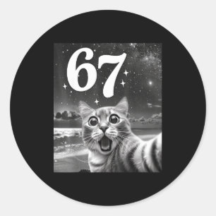 Sticker Rond Selfie de chat avec 67 mème graphiques de chats dr