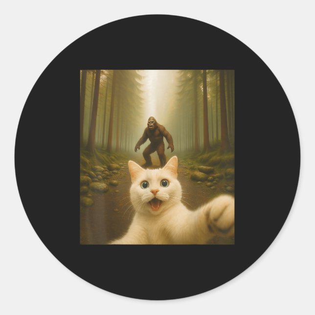 Sticker Rond Selfie De Chat Avec Bigfoot Drôle Cadeaux De Chats (Devant)