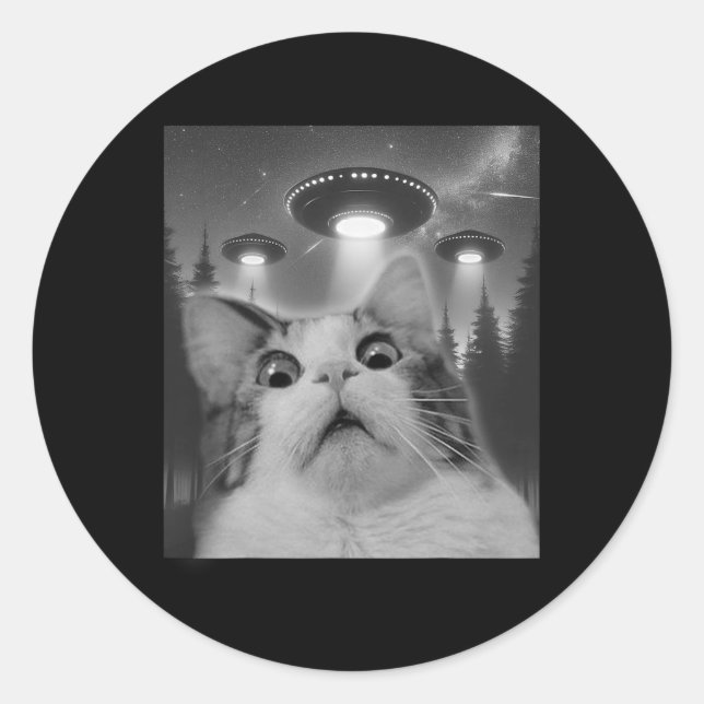 Sticker Rond Selfie De Chat Avec Ufos (Devant)