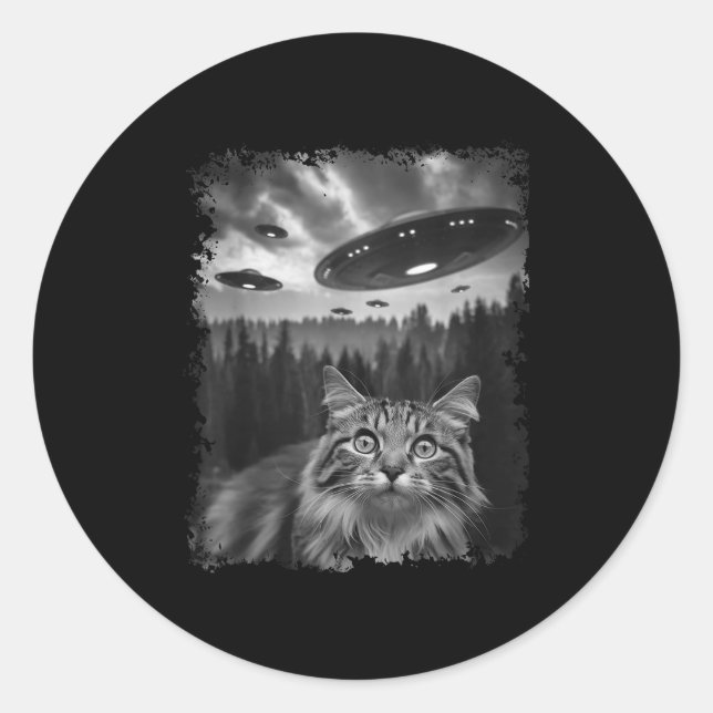 Sticker Rond Selfie De Chat Graphique Drôle Avec Bigfoot Sasqua (Devant)