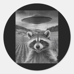 Sticker Rond Selfie Opossum Avec Alien Ufo Drôle Cadeaux Possum