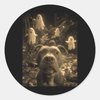Sticker Rond Selfie Pit Bull Vintage Fantômes Forêt Ensorcelée