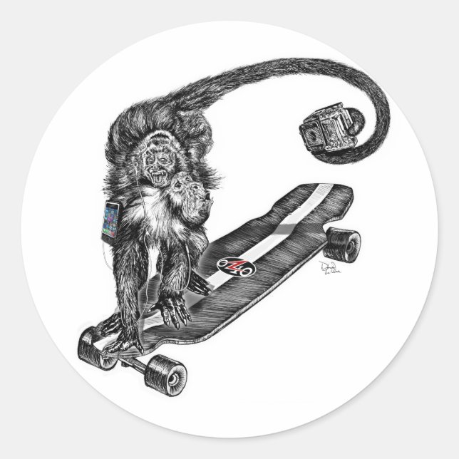 Sticker Rond Selfie Semi-Skateboard (Devant)