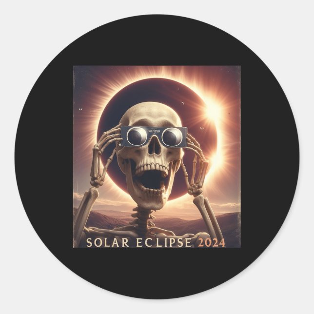 Sticker Rond Selfie Skeleton Kids Mens Solaire Eclipse (Devant)