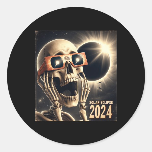 Sticker Rond Selfie Skeleton Kids Mens Solaire Eclipse 2 (Devant)
