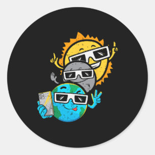 Sticker Rond Selfie Terre Lune Chaser Solaire Total Éclipse Sol