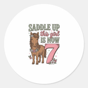 Sticker Rond Sellez Cette Fille A Maintenant 7 Ans T-shirt Anni