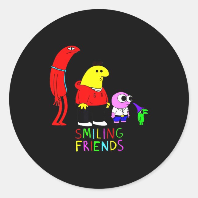 Sticker Rond Selling Smiling Friends All Smiling Illustration  (Devant)