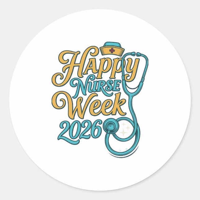 Sticker Rond Semaine de l'infirmière heureuse 2026 Stethoscope  (Devant)