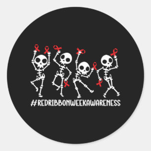 Sticker Rond Semaine du ruban rouge Sensibilisation Squelette H