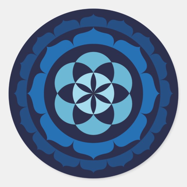 Sticker Rond Semences de vie en Lotus double - Bleu (Devant)