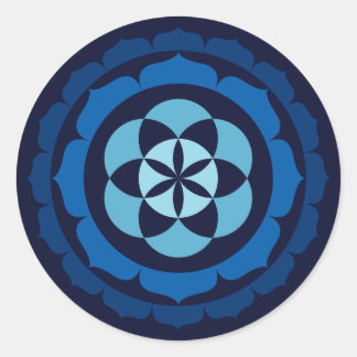 Sticker Rond Semences de vie en Lotus double - Bleu