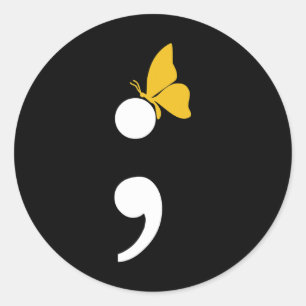 Sticker Rond Semicolon Butterfly Suicide Prévention de la dépre