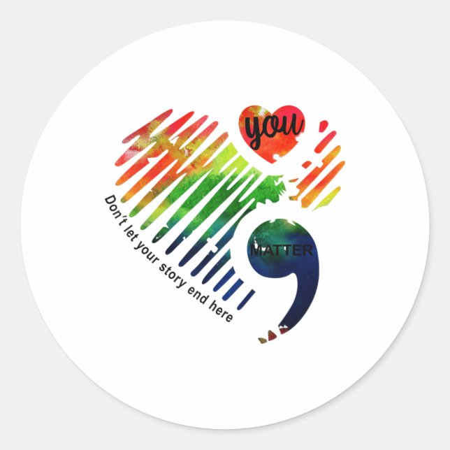 Sticker Rond Semicolon Cadeaux du Mois de sensibilisation à la  (Devant)