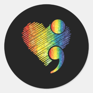 Sticker Rond Semicolon cardiaque Santé mentale Sensibilisation