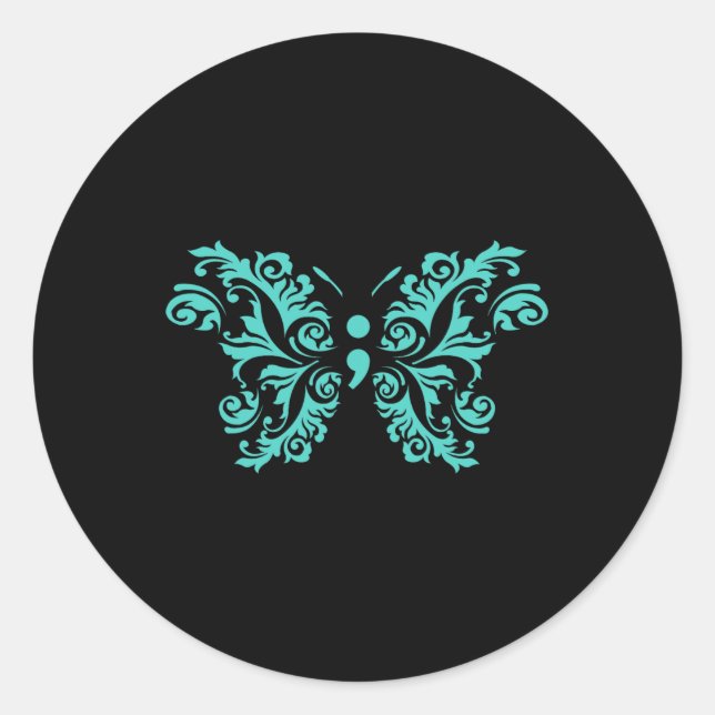 Sticker Rond Semicolon de papillon Prévention du suicide T (Devant)