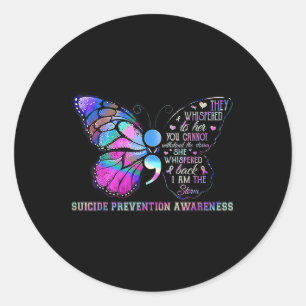Sticker Rond Semicolon de papillon Sensibilisation à la prévent