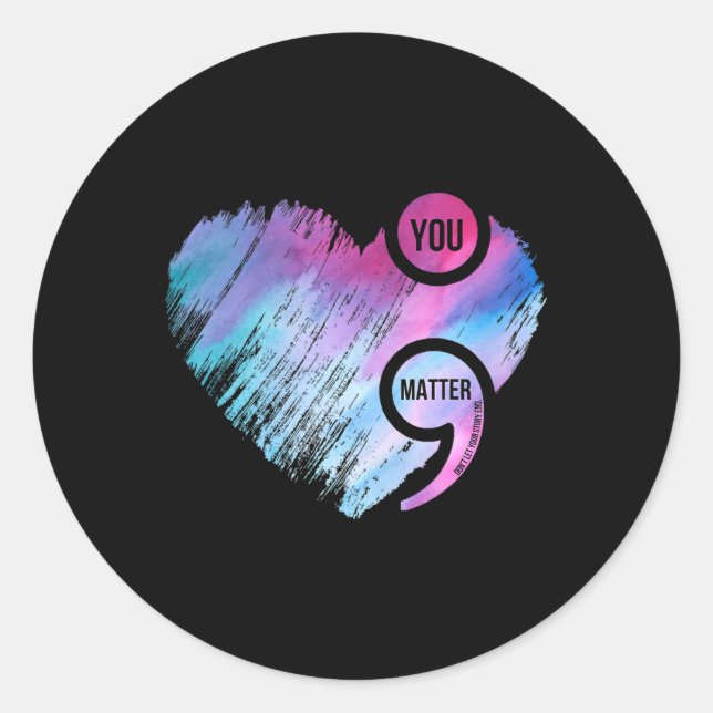 Sticker Rond Semicolon du coeur Projet de prévention du suicide (Devant)