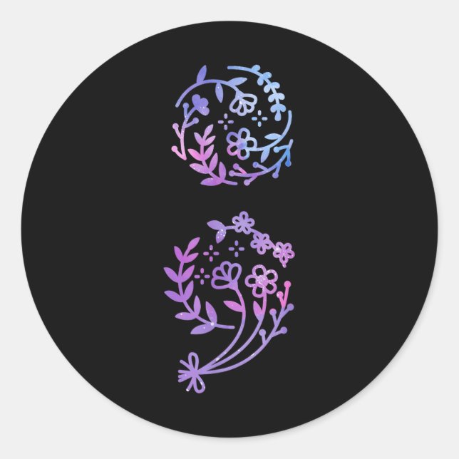 Sticker Rond Semicolon Fleur de sensibilisation à la prévention (Devant)
