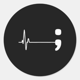 Sticker Rond Semicolon Heartbeat Flatline Prévention du suicide