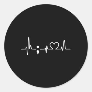 Sticker Rond Semicolon Heartbeat - Sensibilisation à la prévent