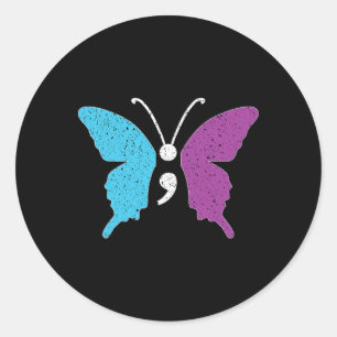 Sticker Rond Semicolon Papillon Pourpre Et Suicide Turquoise Pr