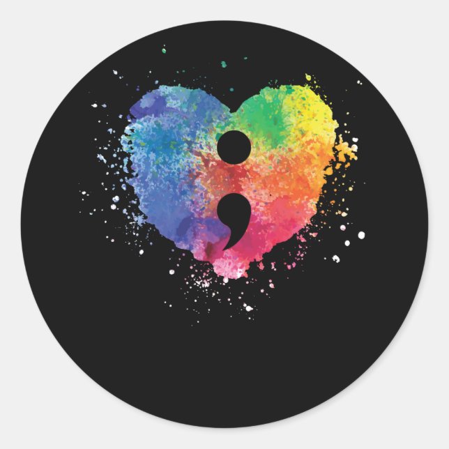 Sticker Rond Semicolon Project Mental Health Awareness (Devant)