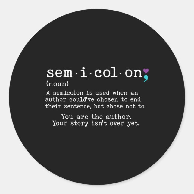 Sticker Rond Semicolon rétro Définition Prévention du suicide A (Devant)