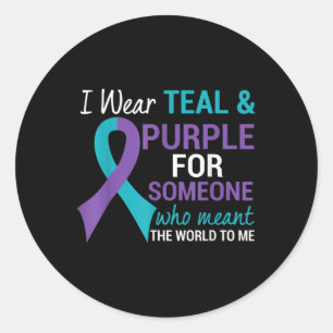 Sticker Rond Semicolon Turquoise Et Violet Ribbon Sensibilisati