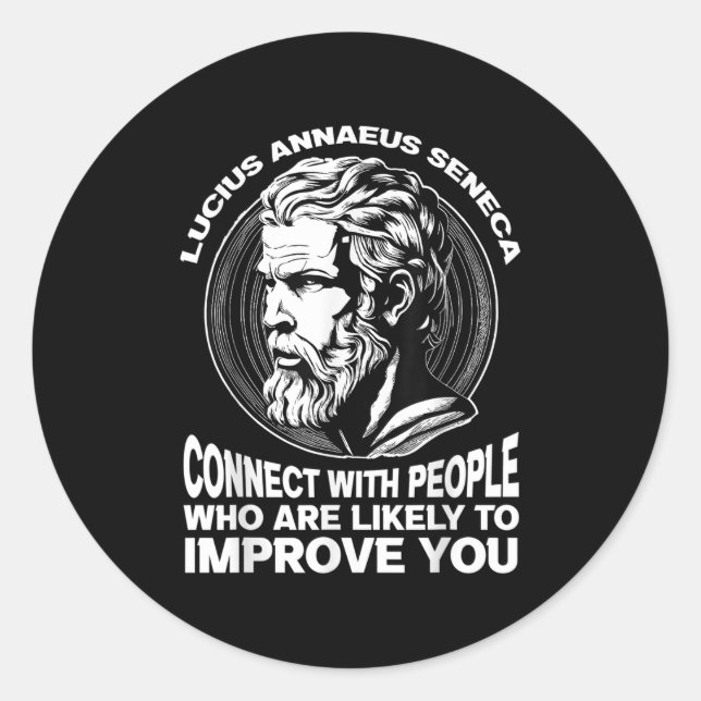 Sticker Rond Seneca Philosophe stoïque Motivation auto-améliore (Devant)