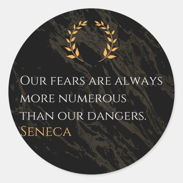 Sticker Rond Seneca's Insight : Les peurs comparées aux dangers (Devant)