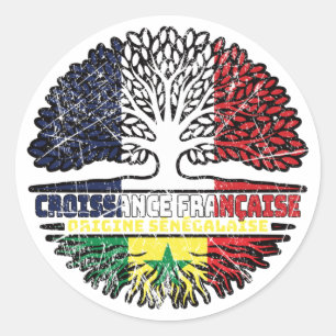 Sticker Rond Sénégal Sénégalais Français Drapeau des racines d'