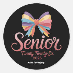 Sticker Rond Senior 2026 Jote Rainbow Bow Graduation Coquette