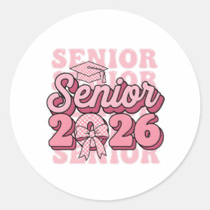 Sticker Rond Senior 2026 Promotion 2026 Nœud Rose Coquette Dipl