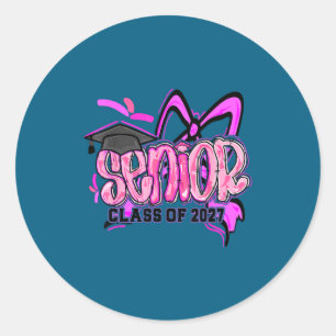 Sticker Rond Senior 2027 promotion 2027 fille coquette rose