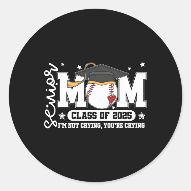 Sticker Rond Senior Mom Cl Of 2025 Baseball Funny Mom Graduatio (Devant)
