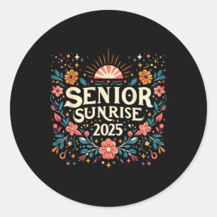 Sticker Rond Senior Sunrise 2025 Fleurs Sauvages Vintage Lycée