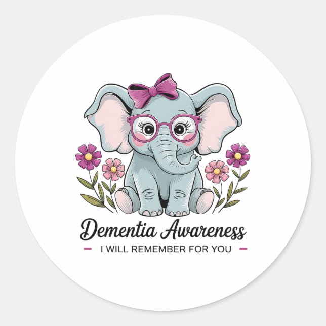 Sticker Rond Sensibilisation à la démence de l'éléphant mignon  (Devant)