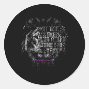 Sticker Rond Sensibilisation à la fibromyalgie _ lion fort