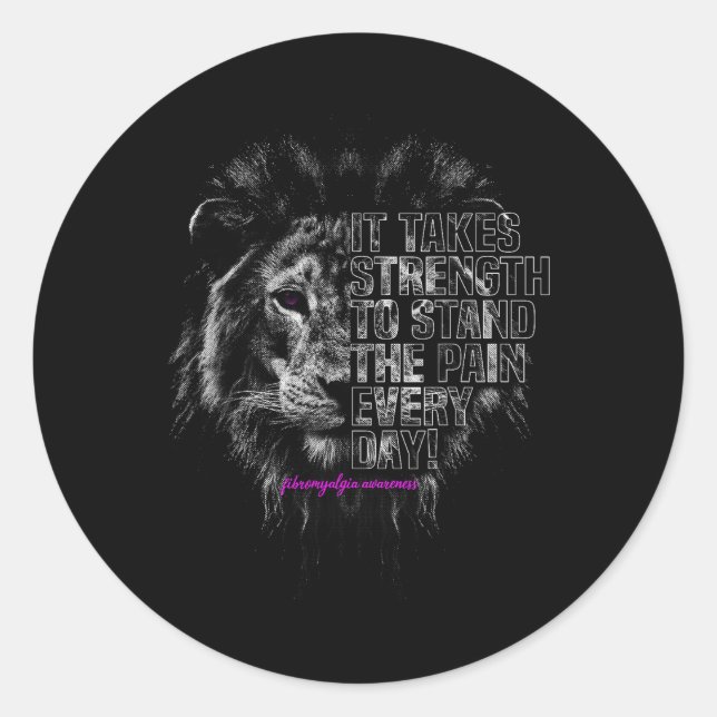 Sticker Rond Sensibilisation à la fibromyalgie _ lion fort (Devant)