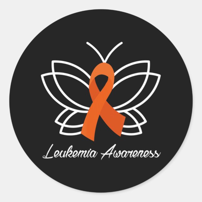 Sticker Rond Sensibilisation à la leucémie du ruban papillon Am (Devant)