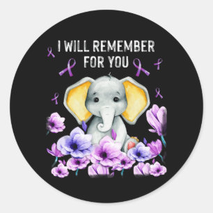 Sticker Rond Sensibilisation à la maladie d'Alzheimer Eléphant