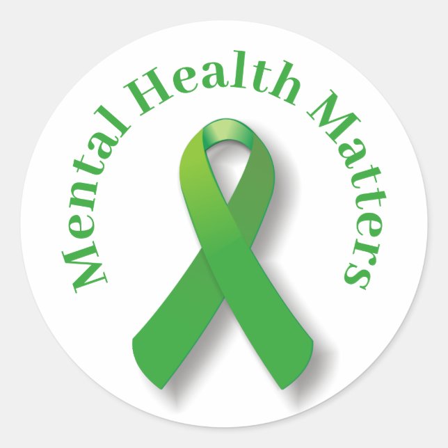 Sticker Rond Sensibilisation à la santé mentale et ruban vert (Devant)