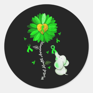 Sticker Rond Sensibilisation à la santé mentale Tournesol Vert 