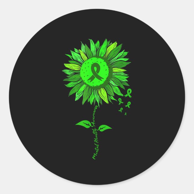 Sticker Rond Sensibilisation à la santé mentale Tournesol Vert  (Devant)