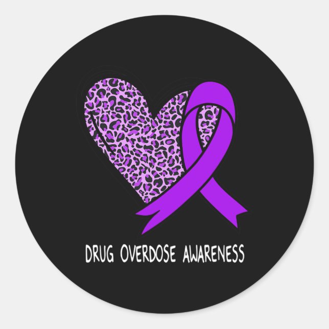 Sticker Rond Sensibilisation à la surdose de drogue Ruban pourp (Devant)