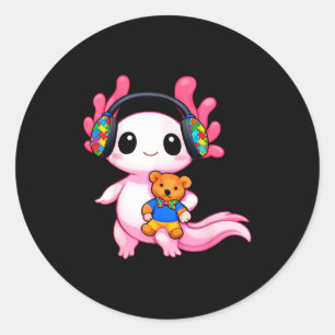 Sticker Rond Sensibilisation à l'autisme axolotl mignon animal