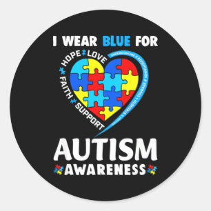 Sticker Rond Sensibilisation à l'autisme Je porte du bleu pour
