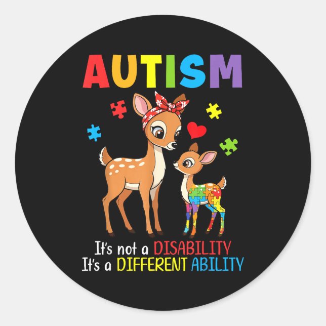 Sticker Rond Sensibilisation à l'autisme Mère Cerf Capacité Dif (Devant)