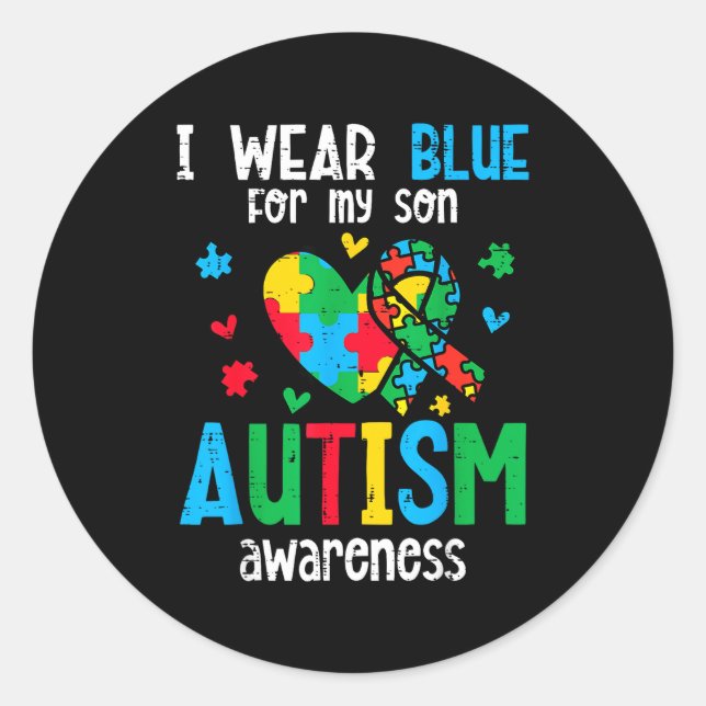 Sticker Rond Sensibilisation à l'autisme porter du bleu pour fi (Devant)